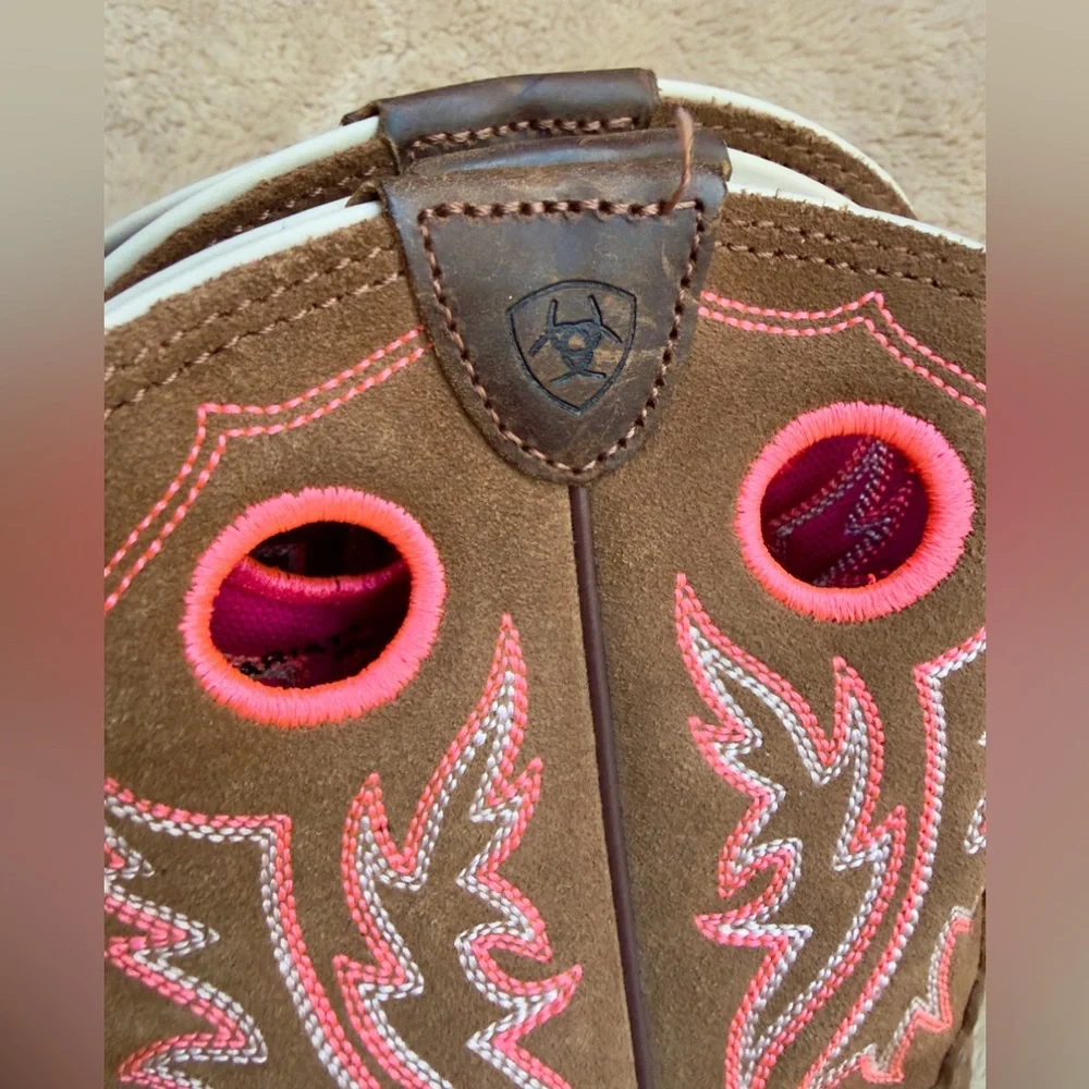 ARIAT GIRLS' FATBABY POWDER BROWN PINK LEATHER WESTERN ROUND‎ TOE BOOTS Sz 3 EUC